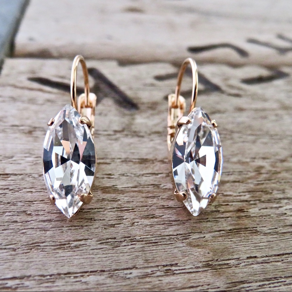 Marquise/navette cut handset with Swarovski crystals earrings - Nickel free